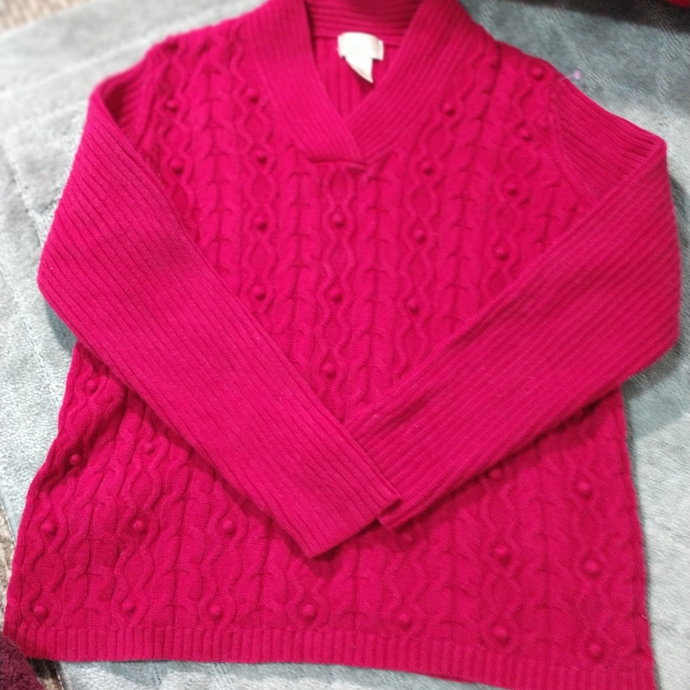 Studio Work V - Neck Light Cable Sknit Style Red Sweater
